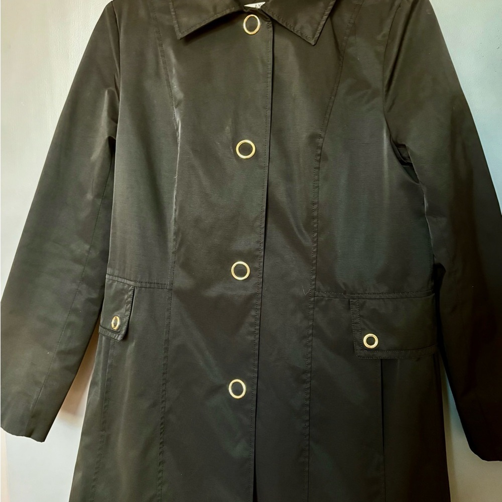 Anne Klein Black Trench Coat with Gold Accents